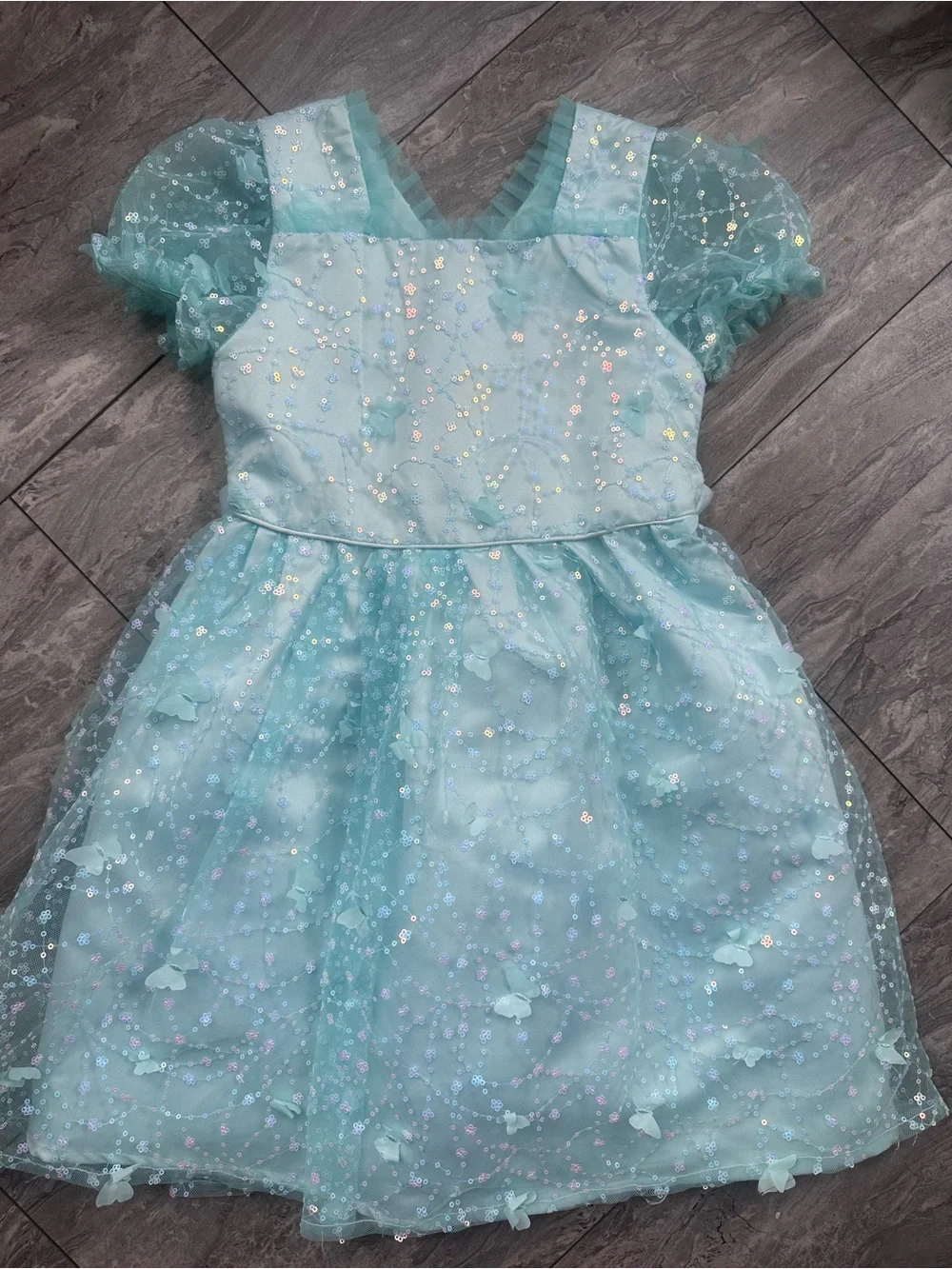 Light Aqua Sequin Butterfly Tulle Dress Size 7
